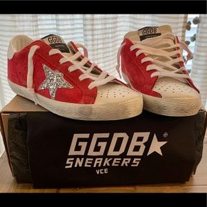 NWT Golden Goose red suede with glitter star 38